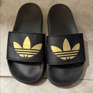 Adidas Black Slides with Gold Logo #057